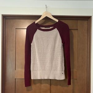 American Eagle Outfitters Maroon and Beige Sweater